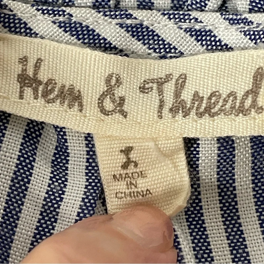 Hem & Thread Summer Stripe A-Line Raw Seams Lace Detail Sz L - Picture 3 of 8